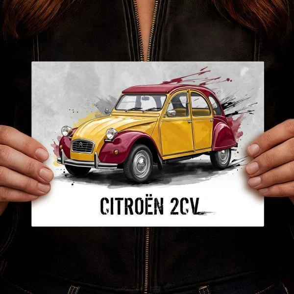 Plakat metalowy z grafika Citroen 2CV